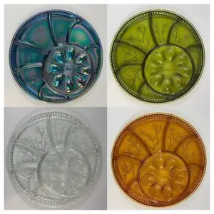 4 indiana glass deviled egg relish serving platter…