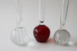 mod vintage paperweight bud vases controlled bubble glass clear ruby red laurel leaf farm item no rg0114119 2